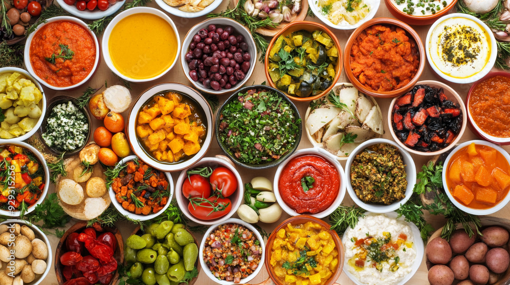 Assorted Fresh Vegetables and Healthy Grains in Bowls. Assorted Fresh Vegetables and Healthy Grains in Bowls.