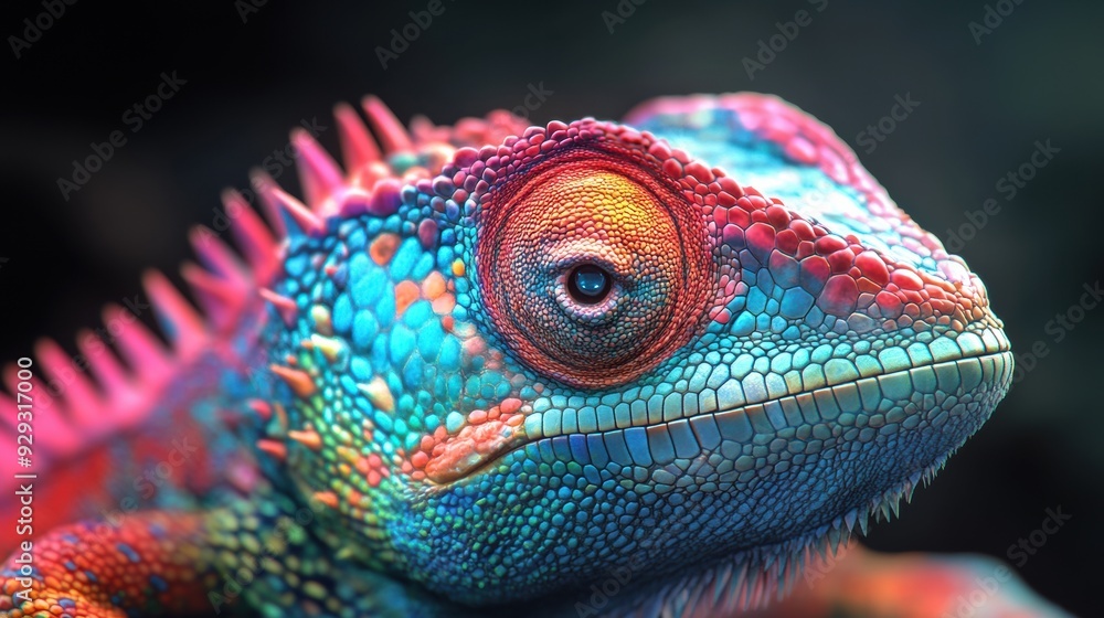 Fototapeta premium A close up of a colorful lizard with bright colors, AI
