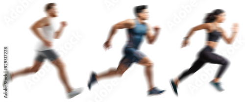 Motion blur running man woman silhouettes isolated on transparent background PNG for photo scenes