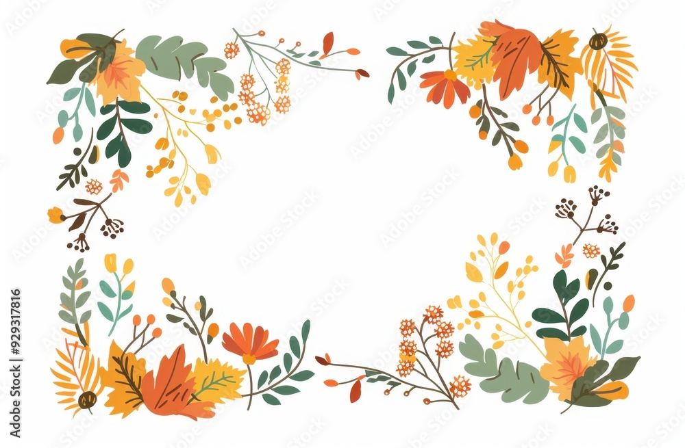 Autumn-themed rectangular frame border illustration with a white background, a simple and clean design, an autumn color palette, with copy space in the center Generative AI Autumn-themed rectangular frame border illustration with a white background, a simple and clean design, an autumn color palette, with copy space in the center Generative AI