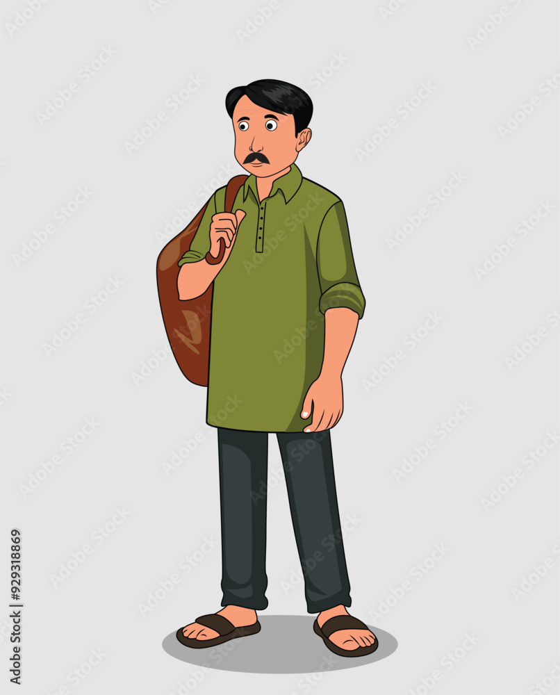 Obraz premium Indian village poor man cartoon character design