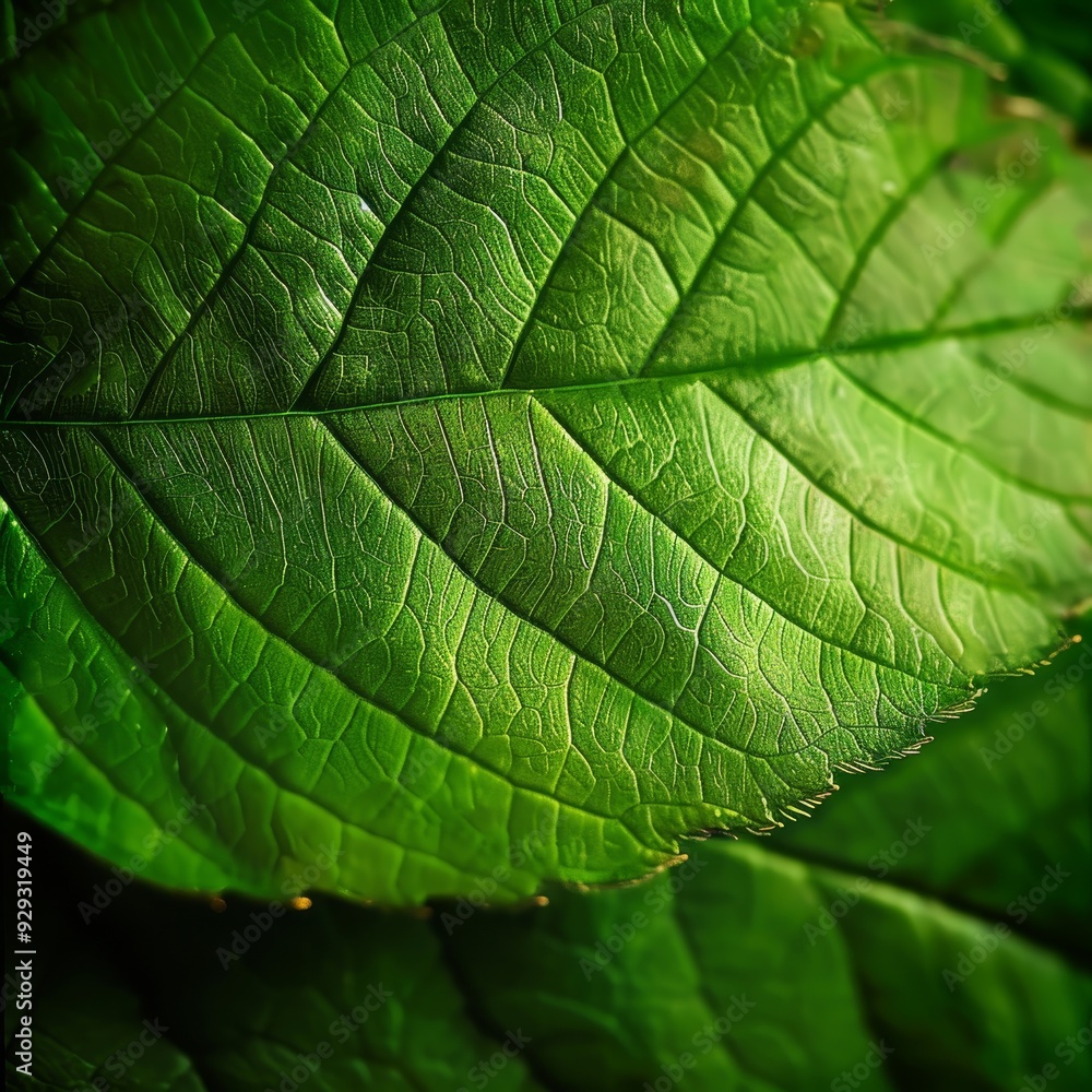 Detailed close up of green leaf with intricate vein patterns for enhanced search relevance Detailed close up of green leaf with intricate vein patterns for enhanced search relevance