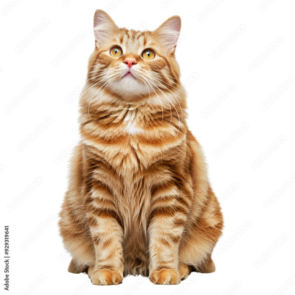 Fototapeta premium Potrait of Sitting long haired cat looking up. png isolated background. transparent background