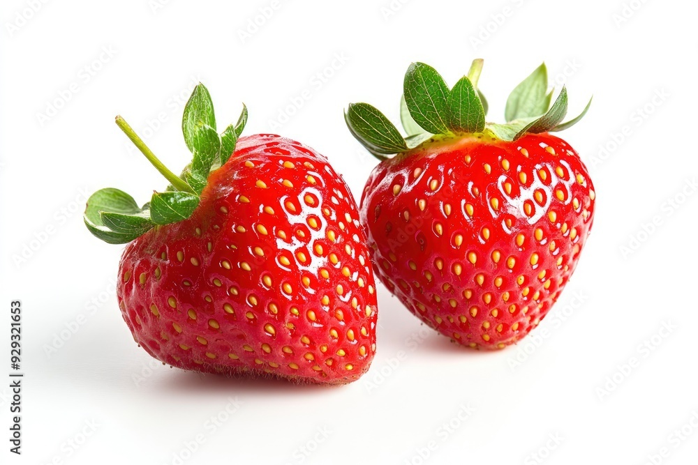 Two whole strawberries isolated on white background with generative ai Two whole strawberries isolated on white background with generative ai