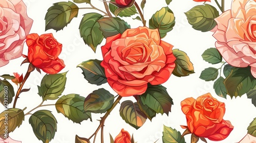 Fototapeta Naklejka Na Ścianę i Meble -  Beautiful floral background with roses flowers arranged in a seamless pattern, conveying the elegance and natural beauty of spring flowers.