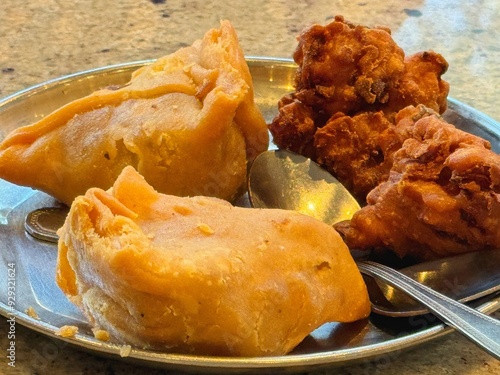 Plate of Samosas and Fried Snacks photo