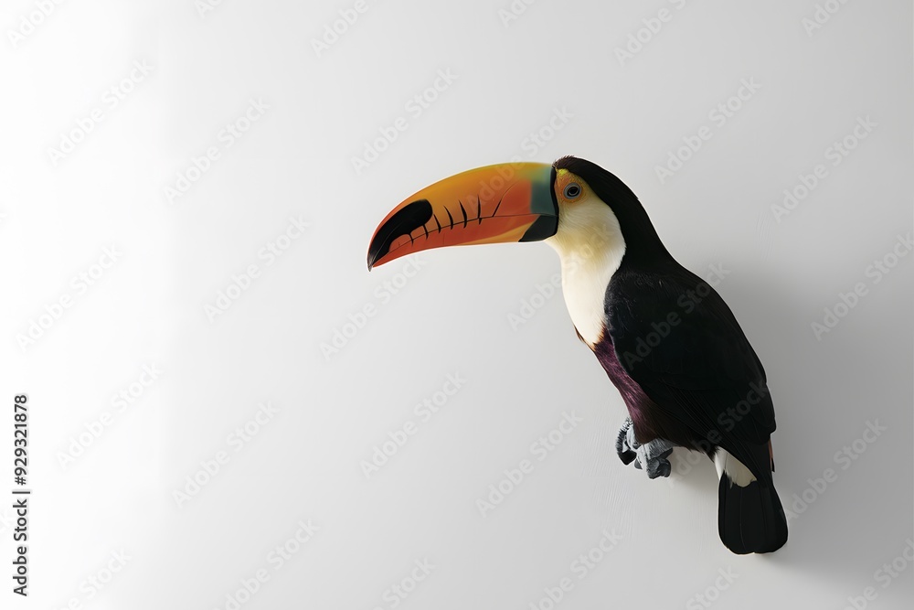 Obraz premium Toucan Perched on a Branch with White Background, Wallpaper, Cover and Screen for Smartphone, Cell Phone, Computer, Laptop