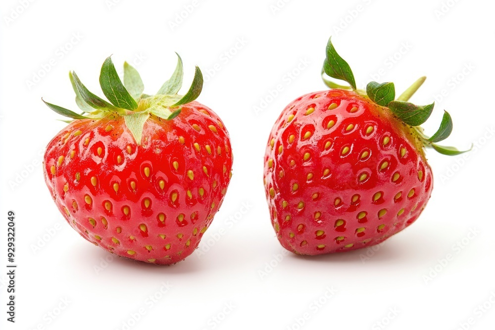 Two whole strawberries isolated on white background with generative ai Two whole strawberries isolated on white background with generative ai