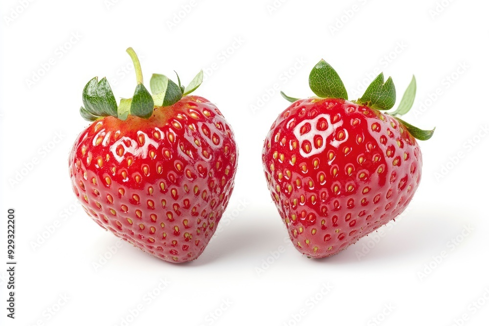 Two whole strawberries isolated on white background with generative ai Two whole strawberries isolated on white background with generative ai