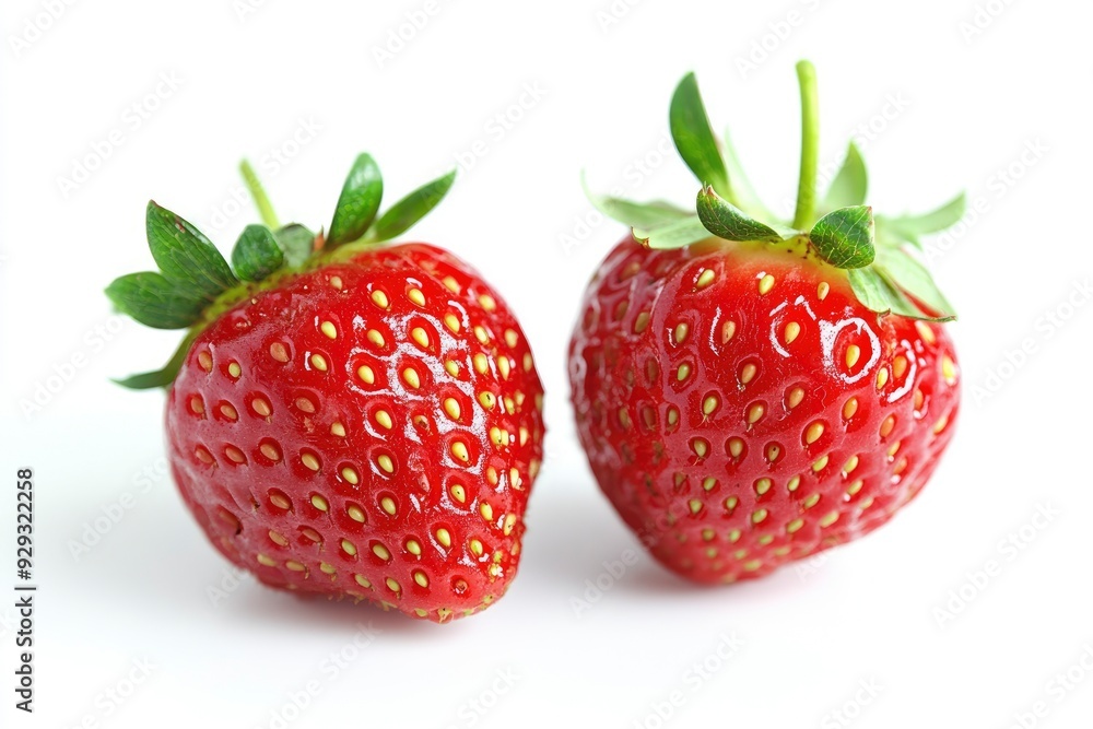Two whole strawberries isolated on white background with generative ai Two whole strawberries isolated on white background with generative ai