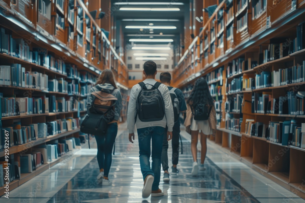 A group of people reading and browsing books in a quiet library A group of people reading and browsing books in a quiet library