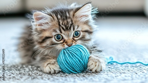 Wallpaper Mural   A small kitten playing with a ball of yarn on the floor in front of another ball of yarn on the floor Torontodigital.ca