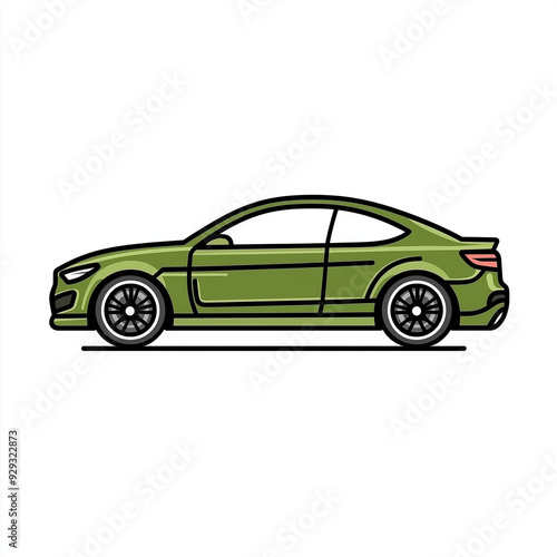 Green Sports Coupe Car Vector - Minimalist Cartoon Style Illustration