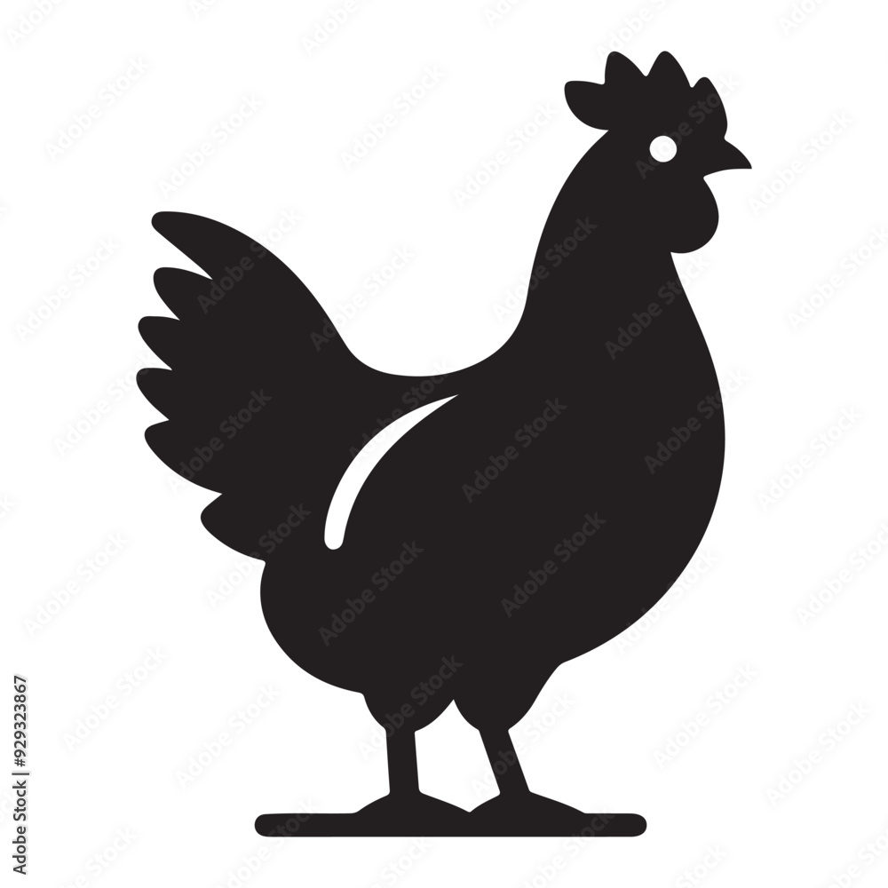 Obraz premium Chicken hen silhouette isolated on white background, Flat vector Farm Animal illustration