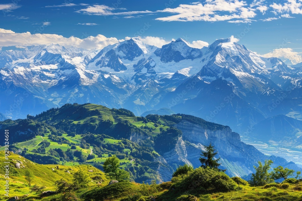 A serene landscape with a mountain range in the distance, featuring snow-capped peaks and a calm atmosphere A serene landscape with a mountain range in the distance, featuring snow-capped peaks and a calm atmosphere