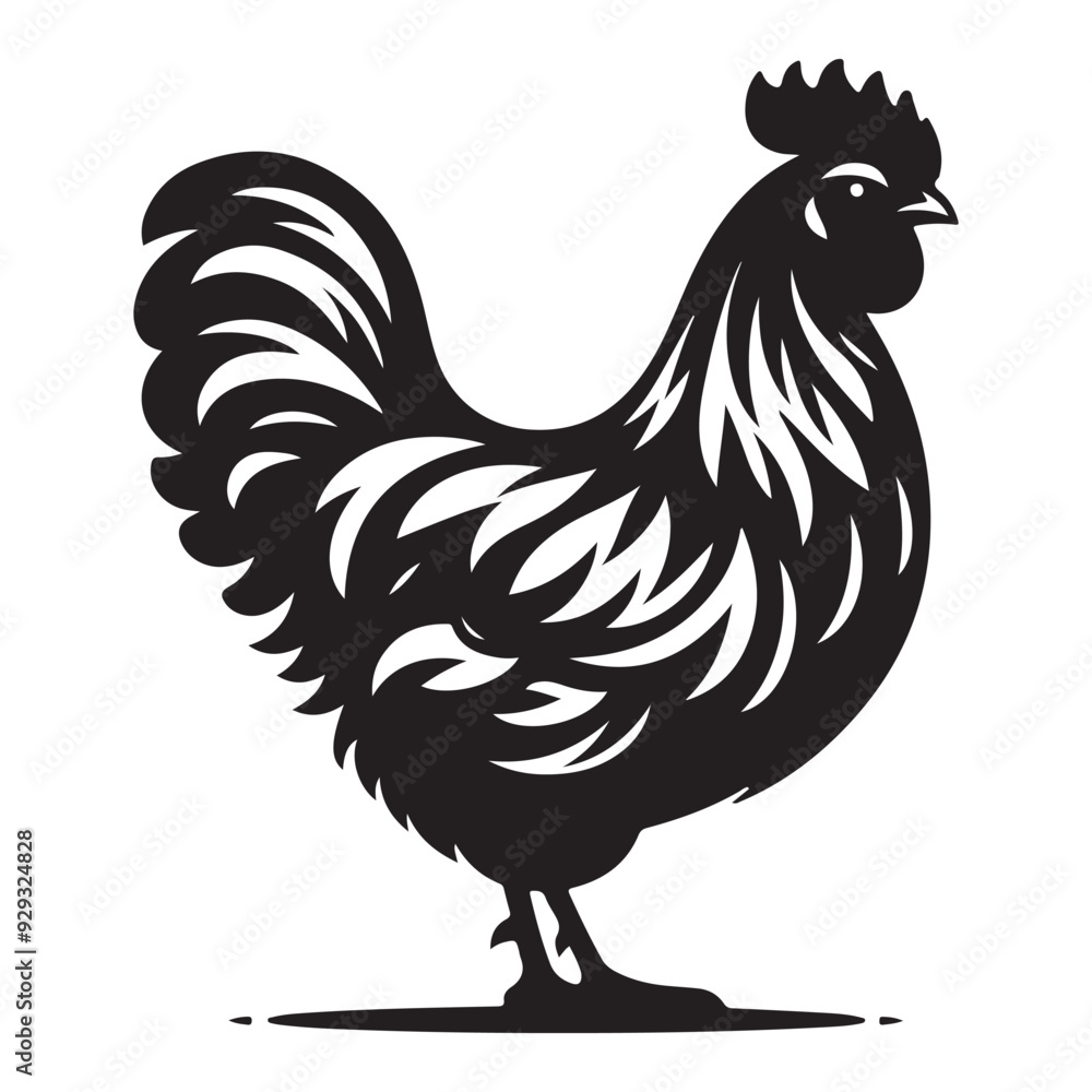 Fototapeta premium Chicken hen silhouette isolated on white background, Flat vector Farm Animal illustration