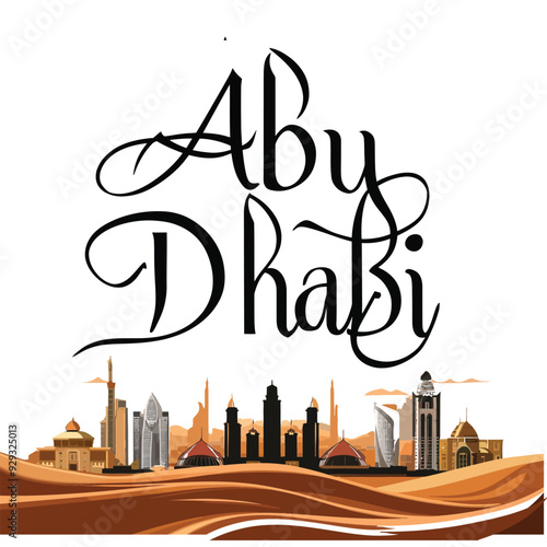 Vector of the words "Abu Dhabi", Calligraphy Islamic and event theme - vector illustration flat style.