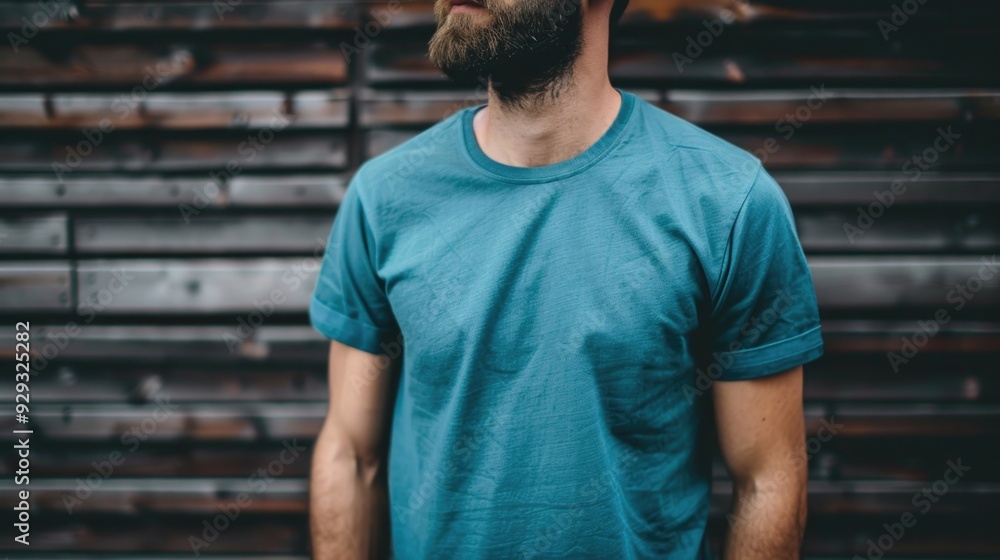 Obraz premium A person with a beard and a blue shirt, possibly for casual or outdoor activities