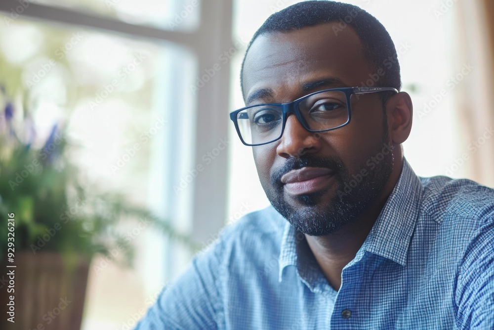 Confident Young African Man in Glasses with a Soft Focus Background for Professional Branding & Diversity Confident Young African Man in Glasses with a Soft Focus Background for Professional Branding & Diversity