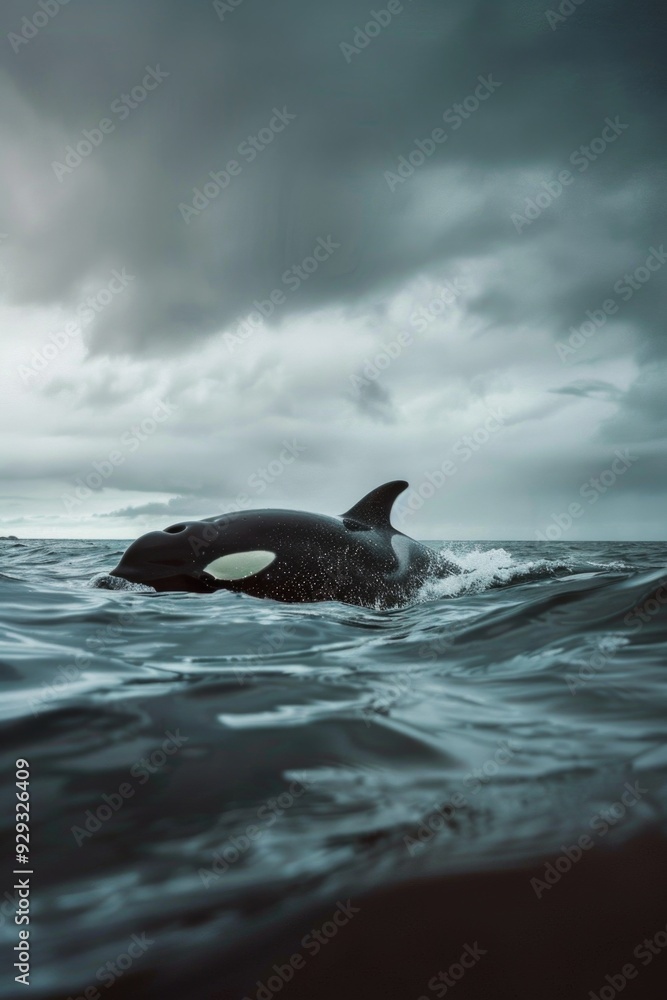 Fototapeta premium A large black and white whale swimming in the open ocean