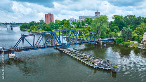 Cuadro en lienzo Aerial View of Blue Swing Bridge Over St. Joseph River