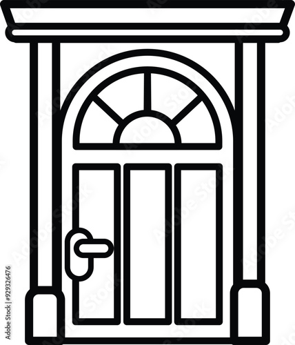 isolate black and white front door flat icon
