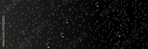 Rain transparent drops flow down the glass.Realistic wet condensation texture.Fresh water splash effect on the surface.Liquid spreading droplet shapes.