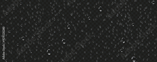 Rain transparent drops flow down the glass.Realistic wet condensation texture.Fresh water splash effect on the surface.Liquid spreading droplet shapes.