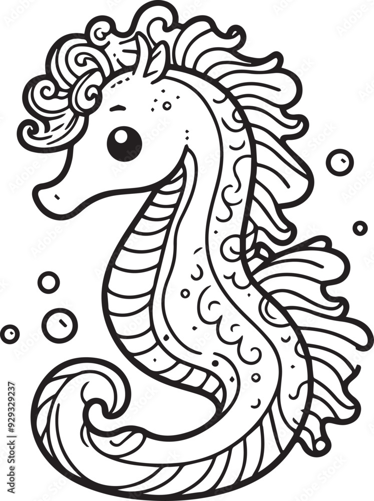 Obraz premium A sea horse line art coloring book illustration