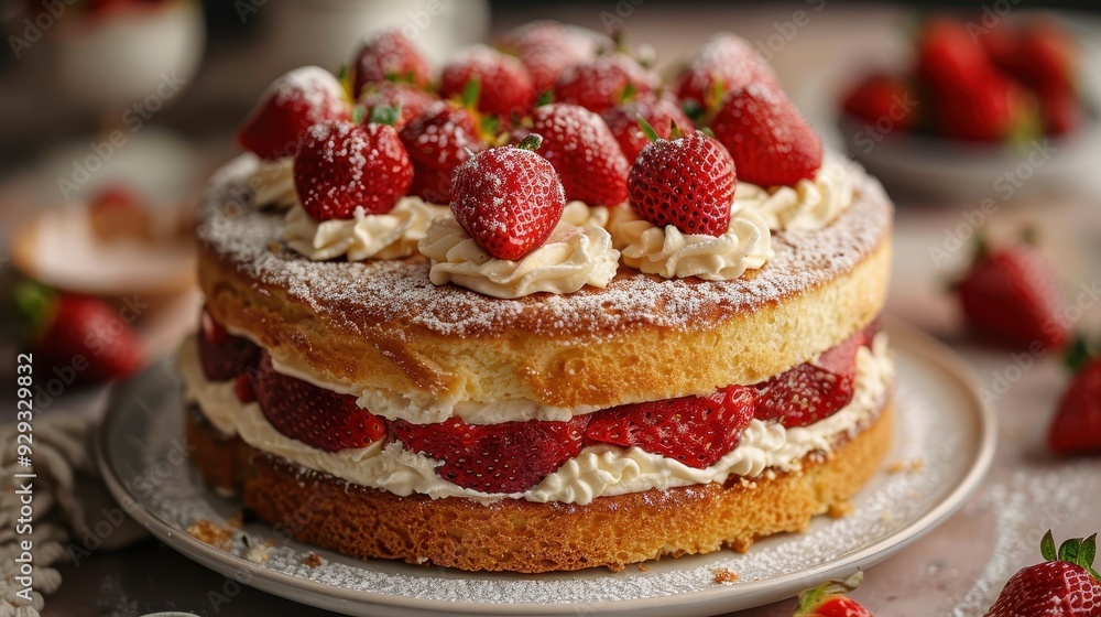 Delicious layered strawberry cake with cream and fresh fruit Delicious layered strawberry cake with cream and fresh fruit