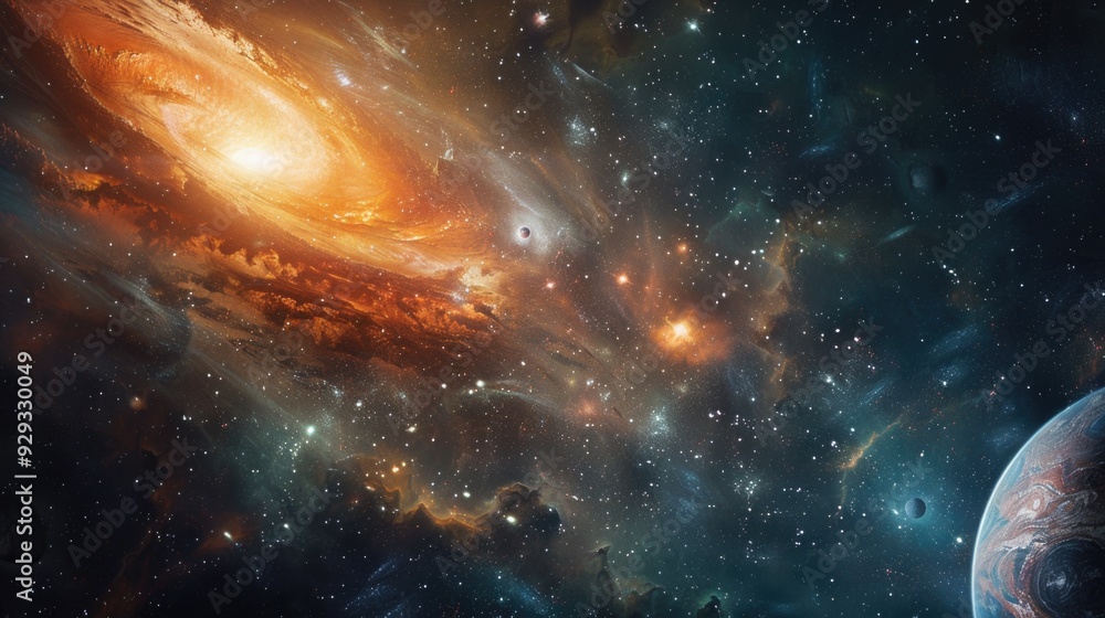 Obraz premium A scene of multiple planets and stars in space