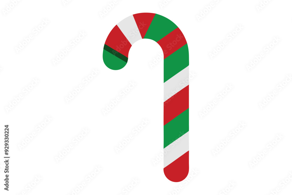 Christmas Cane Clipart - Red, Green, and White Striped Illustration on White Background Christmas Cane Clipart - Red, Green, and White Striped Illustration on White Background