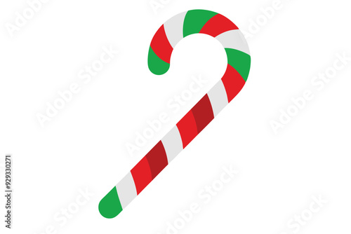 Christmas Cane Clipart - Red, Green, and White Striped Illustration on White Background