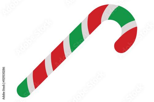 Christmas Cane Clipart - Red, Green, and White Striped Illustration on White Background