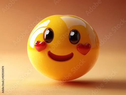 adorable 3d emoji hearteyed smiley with glossy finish and soft shadows vibrant yellow face exudes warmth and affection in hyperrealistic rendering photo