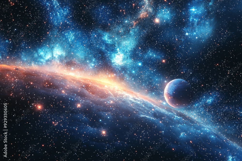 Obraz premium Space cosmic illustration with planets scene created with Generative AI