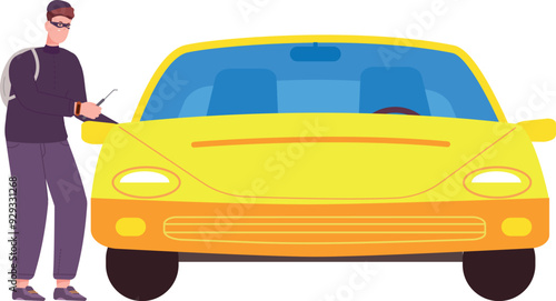 Car theft. Criminal stealing auto. Robbery illustration