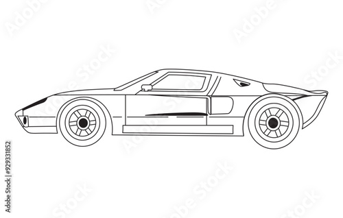 A hand drawn line art car.Classic car outline vector on white transparent background.
.American automobile outline.outline car vector illustration.