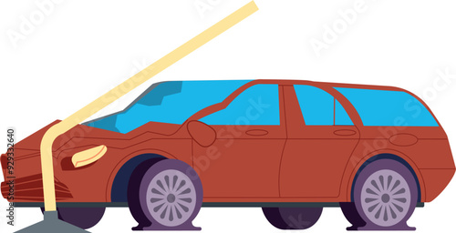 Car crashed into metal street pole. Street accident