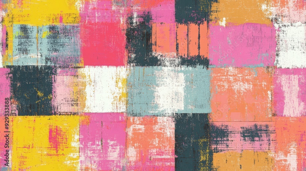 This striking artwork features a vibrant abstract geometric pattern with distressed textures and rich urban colors, perfect for unique fabric designs and exceptional gift wrapping This striking artwork features a vibrant abstract geometric pattern with distressed textures and rich urban colors, perfect for unique fabric designs and exceptional gift wrapping