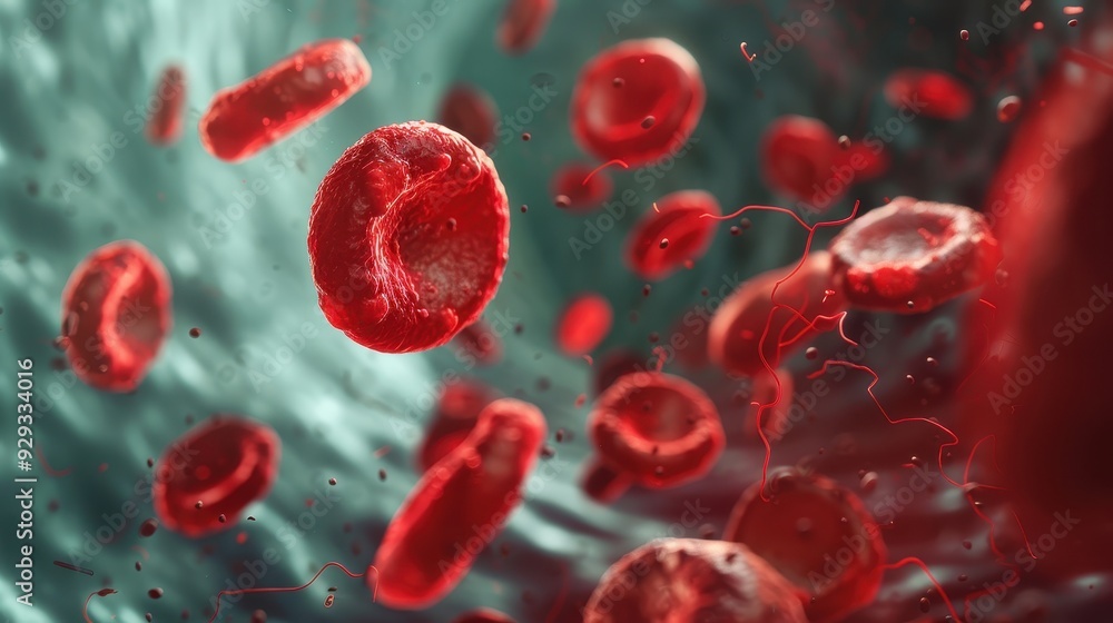 Red blood cells flowing through a dynamic bloodstream Red blood cells flowing through a dynamic bloodstream
