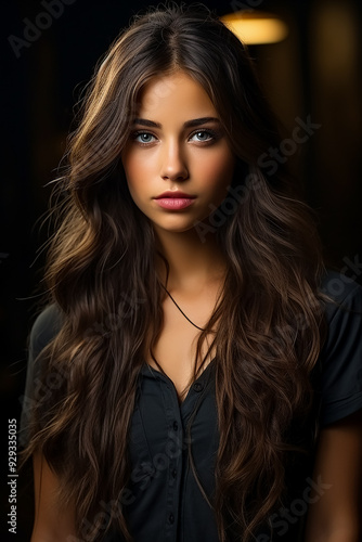 Beautiful Woman with Long Flowing Hair in Stylish Portraits
