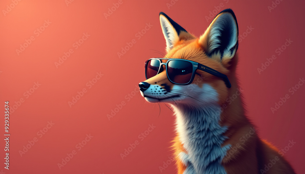 Obraz premium Fox wearing sunglasses on a solid color background