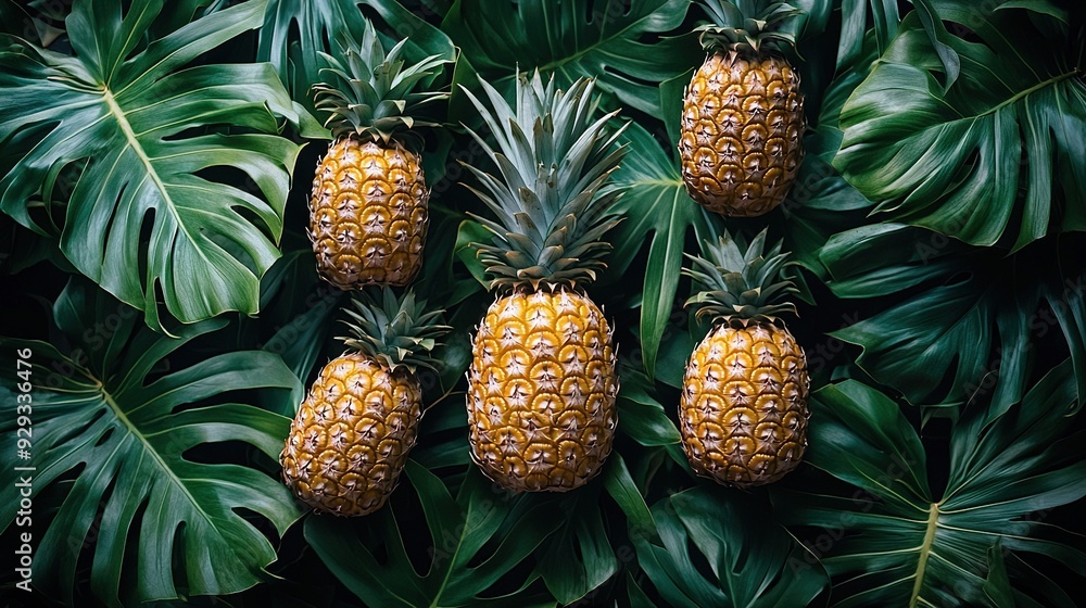 Pineapples on verdant foliage Pineapples on verdant foliage
