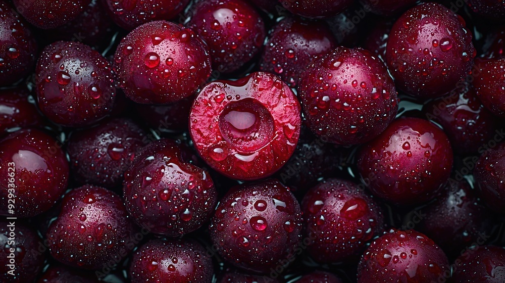 Close-up of red fruits with water droplets on top and bottom Close-up of red fruits with water droplets on top and bottom