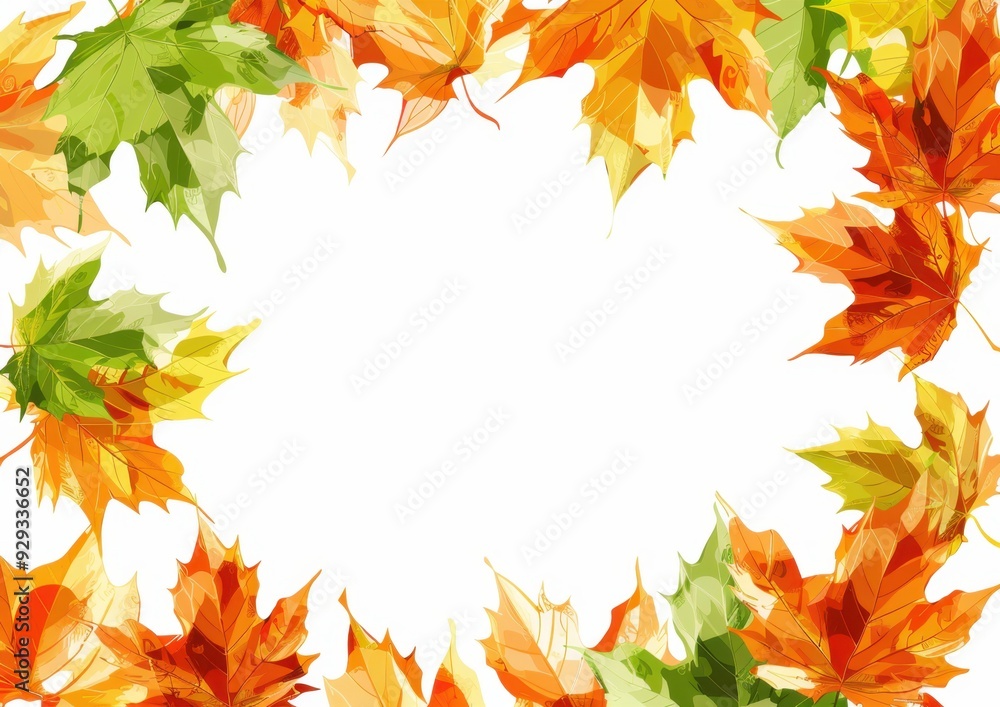 Fototapeta premium Autumn leaves background illustration with white space for text or design, white background Generative AI