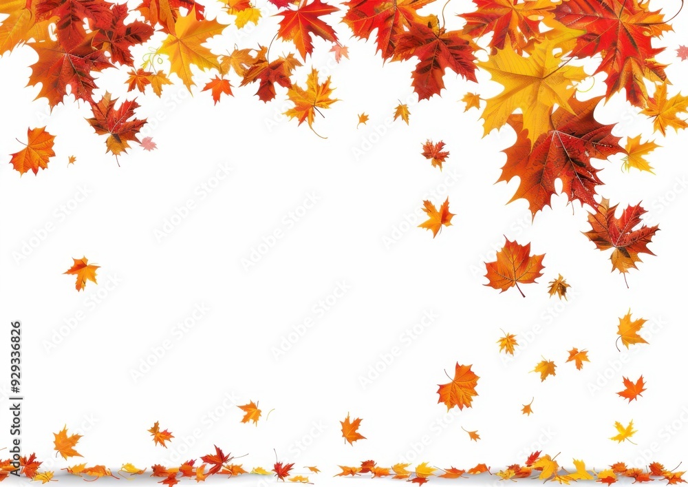 Obraz premium Autumn background with colored maple leaves illustration, isolated on a white background Generative AI