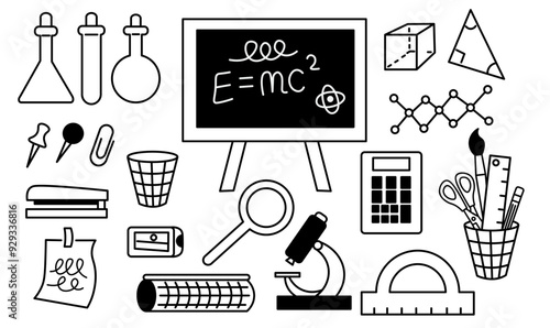 linear icon set of stationery for school and education. icons for logo sticker website poster