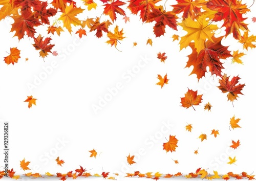 Autumn background with colored maple leaves illustration, isolated on a white background Generative AI