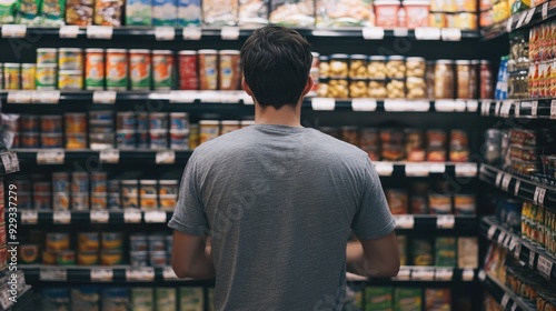 Wallpaper Mural A worker arranges canned goods on store shelves, ensuring items are organized and accessible for customers Torontodigital.ca